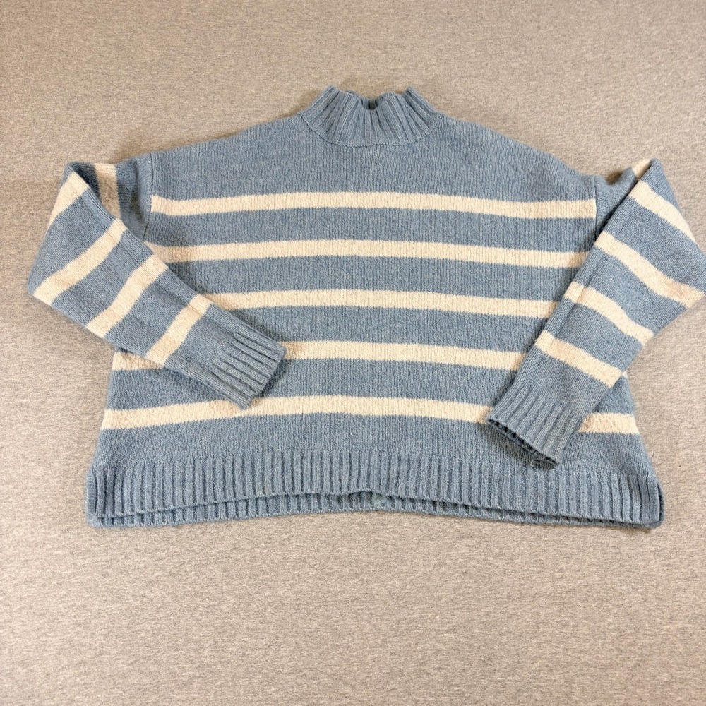 Jessica Simpson Sweater Womens Small Blue White Striped Mock Neck Knit Pullover